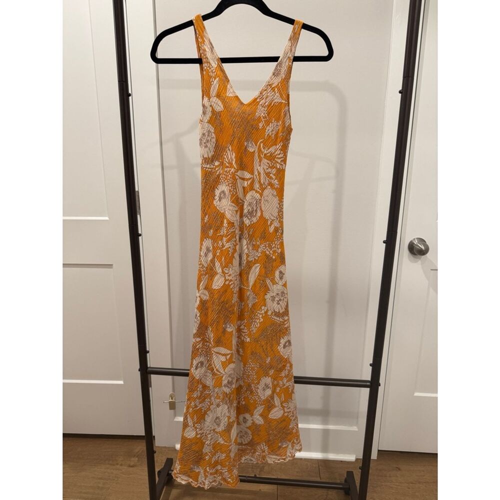 RTW Charleston Silk Blend Sleeveless V-Neck Maxi Dress in Orange